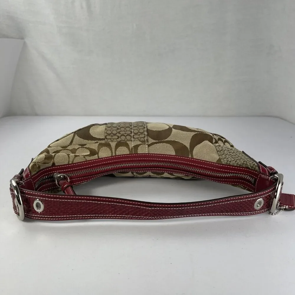 Y2K Coach Patchwork Purse Monogram Hobo Shoulder Bag Red Crocodile Print Handle - Picture 8 of 16